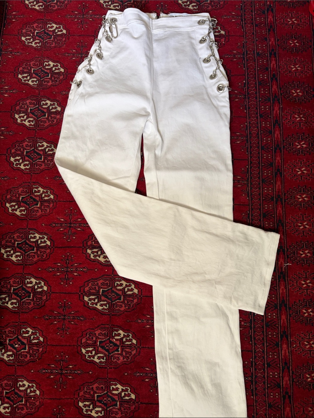 EB Denim Rock n Roll Y2K sexy chain grommet high rise jeans NEW white/ small